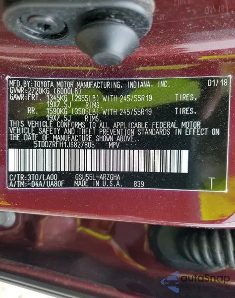 2018 Toyota Highlander Limited z USA, uszkodzony, nr VIN 5TDDZRFH1JS827805